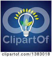 Clipart Of A Light Bulb With Leaves On Blue Royalty Free Vector Illustration