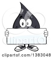 Cartoon Oil Drop Mascot Holding A Blank Sign