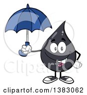 Cartoon Oil Drop Mascot Holding An Umbrella
