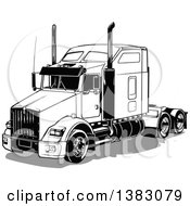 Poster, Art Print Of Black And White Big Rig Truck Without A Trailer And A Gray Shadow