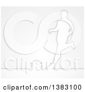 Poster, Art Print Of White Silhouetted Male Soccer Player In Action Over Gray