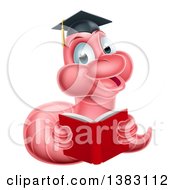 Poster, Art Print Of Cartoon Happy Pink Graduate Book Worm Reading
