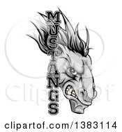 Poster, Art Print Of Snarling Gray Mustang Horse Mascot With Text