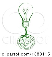 Clipart Of A Green Light Bulb Tree With Roots In The Shape Of A Brain Royalty Free Vector Illustration