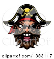 Poster, Art Print Of Pirate Mascot Face With An Eye Patch And Captain Hat