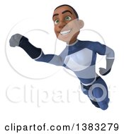 Clipart Of A 3d Young Black Male Super Hero In A Dark Blue Suit On A White Background Royalty Free Illustration