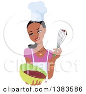 Clipart Of A Pretty Black Baker Woman With Long Hair In A Pony Tail Holding Up A Whisk And A Bowl Of Cake Mix Royalty Free Vector Illustration by Monica #COLLC1383586-0132