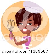 Poster, Art Print Of Pretty Black Chef Woman Holding Up A Whisk In An Orange Circle