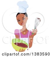 Clipart Of A Pretty Black Baker Woman With Short Hair Holding Up A Whisk And A Bowl Of Cake Mix Royalty Free Vector Illustration by Monica #COLLC1383590-0132