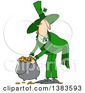 Poster, Art Print Of Cartoon St Patricks Day Leprechaun Picking Up A Pot Of Gold