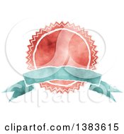 Clipart Of A Retro Red And Blue Styled Badge Seal Label With A Blank Ribbon Banner Royalty Free Vector Illustration by KJ Pargeter