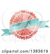 Clipart Of A Retro Red And Blue Styled Badge Seal Label With A Blank Ribbon Banner Royalty Free Vector Illustration