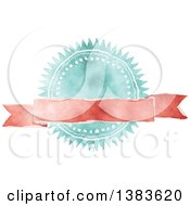 Clipart Of A Retro Red And Blue Styled Badge Seal Label With A Blank Ribbon Banner Royalty Free Vector Illustration