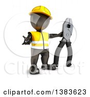 Poster, Art Print Of 3d Black Man Contractor Holding Linesman Pliers On A White Background