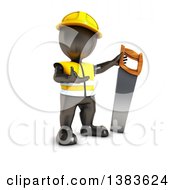 Poster, Art Print Of 3d Black Man Contractor Holding A Saw On A White Background