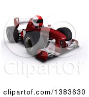 Poster, Art Print Of 3d White Man Driver In A Forumula One Race Car On A White Background