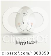 Clipart Of A Smiling Egg With Happy Easter Text On Off White Royalty Free Vector Illustration