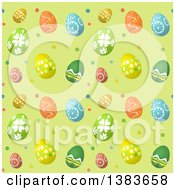Poster, Art Print Of Seamless Background Pattern Of Easter Eggs On Green With Polka Dots