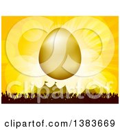 Poster, Art Print Of 3d Gold Easter Egg Over A Silhouetted Crowd At An Event