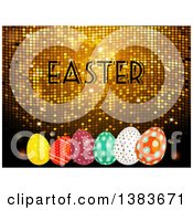 Poster, Art Print Of 3d Golden Mosaic Background With Easter Text And Patterned Eggs