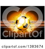 Clipart Of A 3d Football Or Soccer Ball Over Grunge And Dots On Brown With Flares Royalty Free Vector Illustration