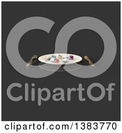 Clipart Of A 3d Plate With Diet Pills And Silverware On A Dark Gray Background Royalty Free Illustration