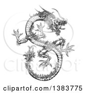 Poster, Art Print Of Black And White Chinese Dragon Flying