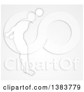 Poster, Art Print Of White Silhouetted Male Soccer Player Heading A Ball Over Gray