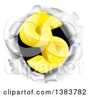 Poster, Art Print Of 3d Gold Dollar Currency Symbol Breaking Through A Hole