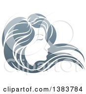 Clipart Of A Gradient Beatiful Womans Face In Profile With Long Hair Waving In The Wind Royalty Free Vector Illustration by AtStockIllustration