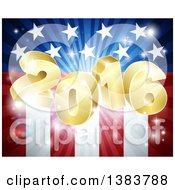 Poster, Art Print Of 3d Golden 2016 Burst Over An American Flag And Fireworks
