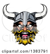 Poster, Art Print Of Cartoon Yelling Blond Male Viking Warrior Face