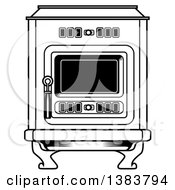 Clipart Of A Black And White Vintage Kitchen Oven Royalty Free Vector Illustration