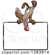 Clipart Of A Cartoon Brown Dog Over A Blank Sign Royalty Free Vector Illustration