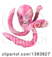 Clipart Of A 3d Pink Octopus Smiling And Swimming On A White Background Royalty Free Illustration by Julos