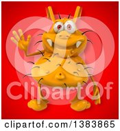 Clipart Of A 3d Yellow Germ Virus On A Red Background Royalty Free Illustration