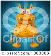 Clipart Of A 3d Yellow Germ Virus On A Blue Background Royalty Free Illustration