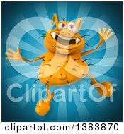 Clipart Of A 3d Yellow Germ Virus On A Blue Background Royalty Free Illustration