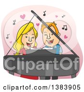 Poster, Art Print Of Cartoon Blond White Woman And Red Haired Man Singing A Duet And Playing A Piano