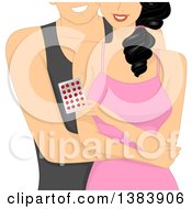 Clipart Of A Man Standing Behind A Woman Holding Birth Control Contraceptive Pills Royalty Free Vector Illustration by BNP Design Studio