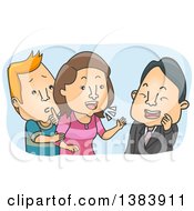 Poster, Art Print Of Cartoon White Man Trying To Stop His Wife From Compulsive Chatting