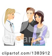 Clipart Of A Blond White Female Doctor Shaking Hands With A Man And His Wife Royalty Free Vector Illustration by BNP Design Studio