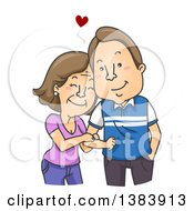 Poster, Art Print Of Cartoon Brunette White Senior Woman With Her Young Boyfriend