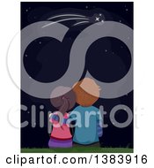 Poster, Art Print Of Rear View Of A White Teenage Couple Gazing Up At A Shooting Star