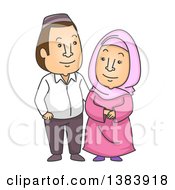 Cartoon Happy Muslim Couple In A Taqiyah And Hijab