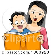 Poster, Art Print Of Happy Mother And Son Reading A Book Together