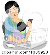Clipart Of A Woman Taking Multiple Calls While Holding Her Baby And Working From Home Royalty Free Vector Illustration