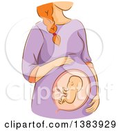 Clipart Of A Sketched Red Haired White Woman In The Second Trimester Of Pregnancy Royalty Free Vector Illustration