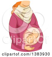 Poster, Art Print Of Sketched Red Haired White Woman In The Third Trimester Of Pregnancy