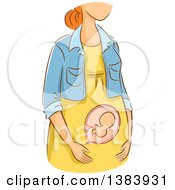 Clipart Of A Sketched Red Haired White Woman In The First Trimester Of Pregnancy Royalty Free Vector Illustration